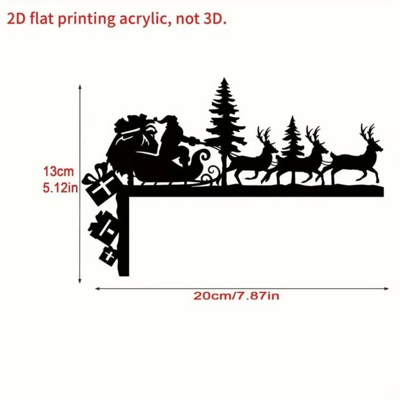 2D Acrylic Christmas Door Corner with Santa and Reindeer Antlers Decoration - Picture 2 of 2